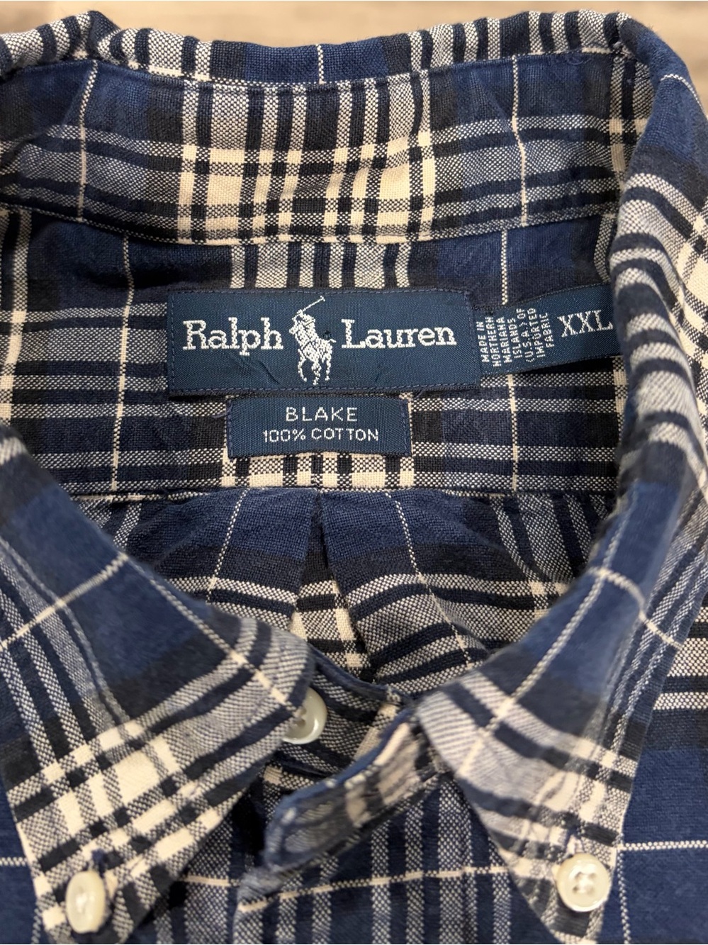 Ralph Lauren Blake Navy Plaid Cotton Button-Down Shirt - Men's-XXL